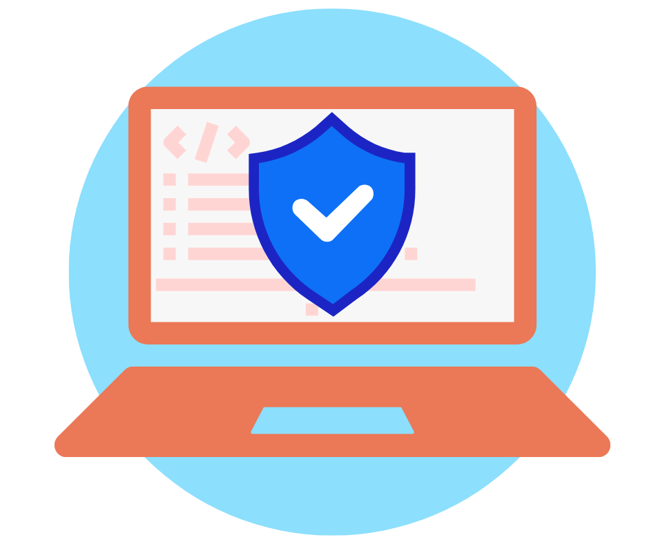 An icon of a laptop displaying a shield to represent the excellent security of the Xibo CMS solution